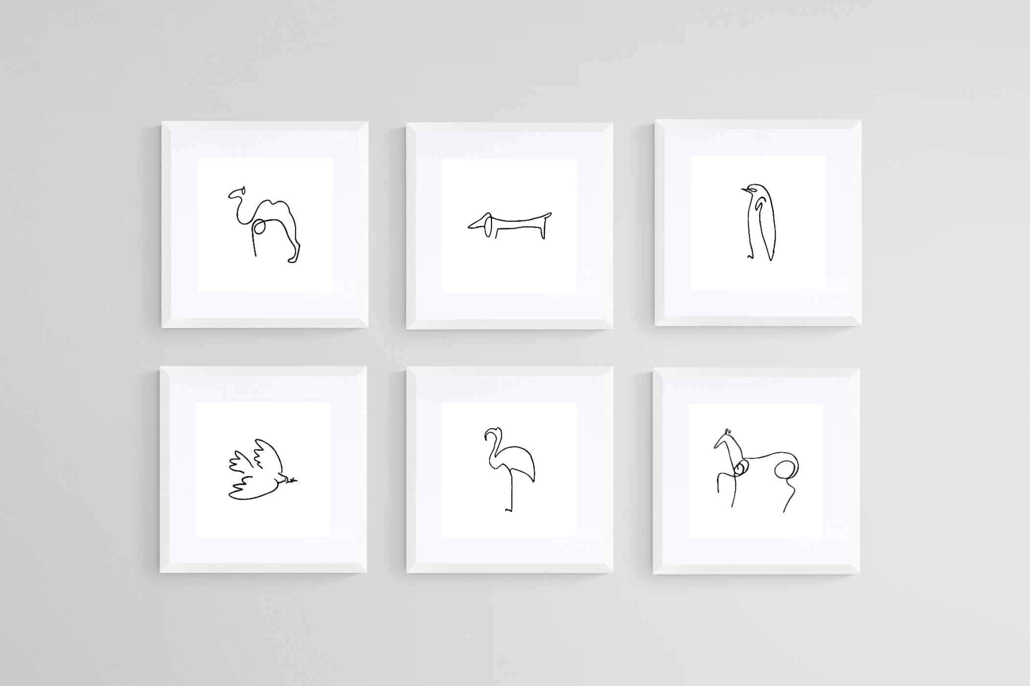 Picasso Animal Sketches-Wall_Art-30 x 30cm (x6)-Framed Print-White-Pixalot