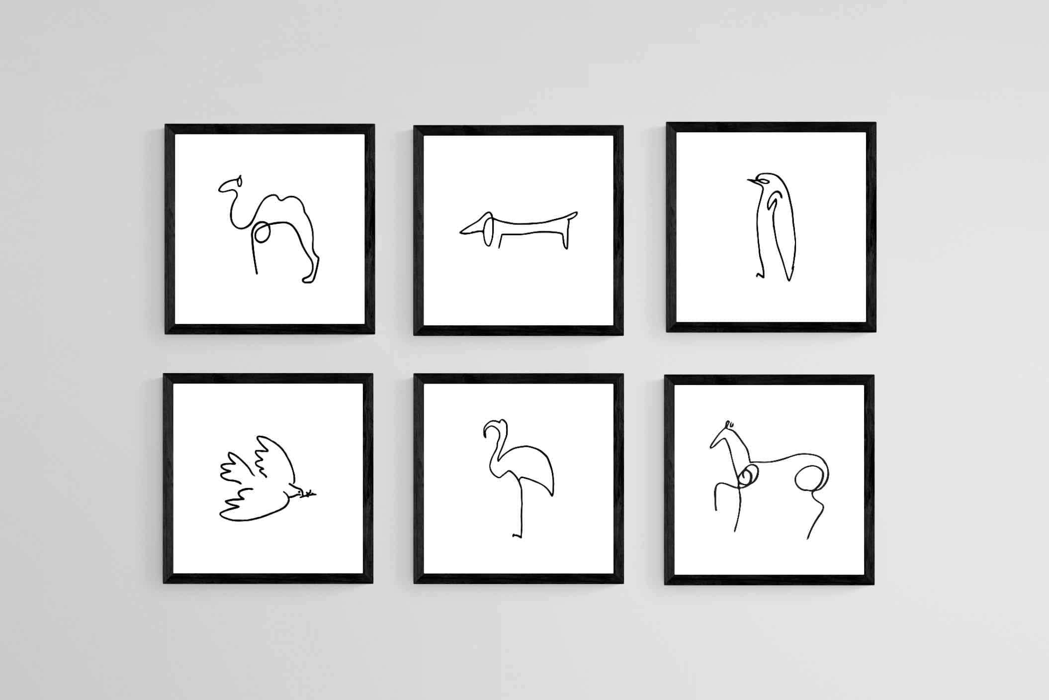 Picasso Animal Sketches-Wall_Art-30 x 30cm (x6)-Mounted Canvas-Black-Pixalot