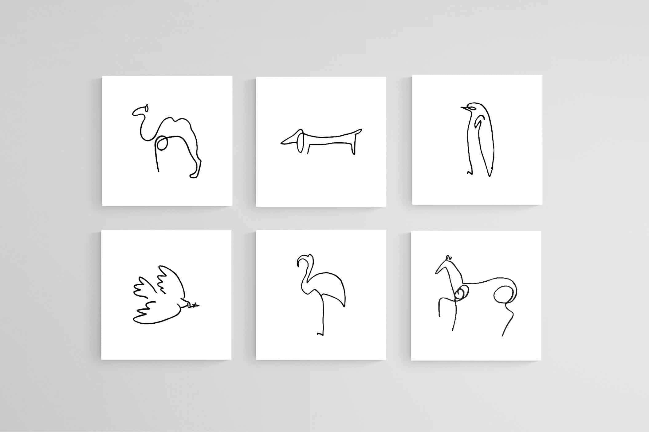 Picasso Animal Sketches-Wall_Art-30 x 30cm (x6)-Mounted Canvas-No Frame-Pixalot