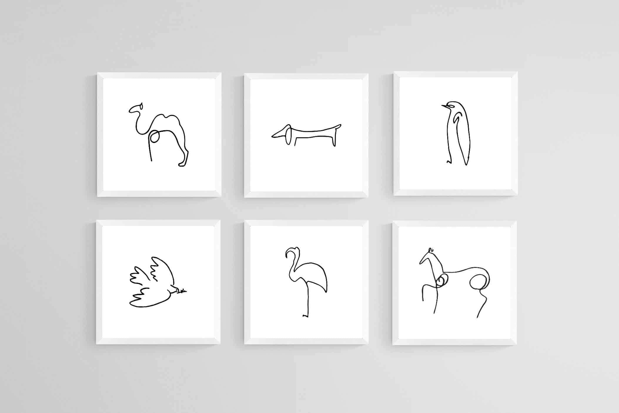 Picasso Animal Sketches-Wall_Art-30 x 30cm (x6)-Mounted Canvas-White-Pixalot