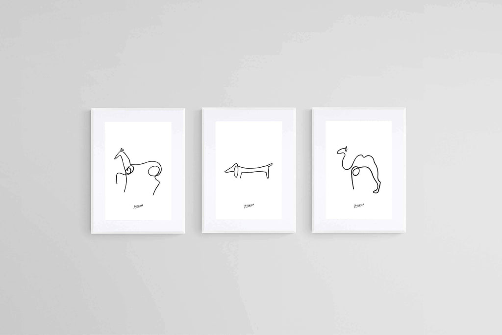 Picasso Sketches-Wall_Art-45 x 60cm (x3)-Framed Print-White-Pixalot
