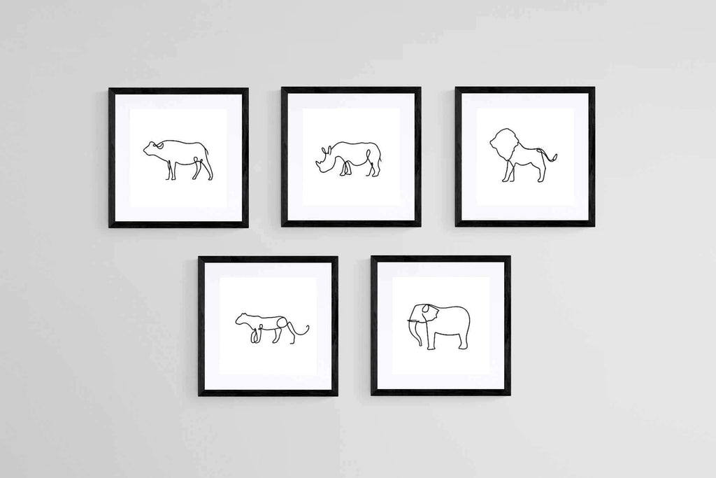 Picasso's Big Five-Wall_Art-30 x 30cm (x5)-Framed Print-Black-Pixalot