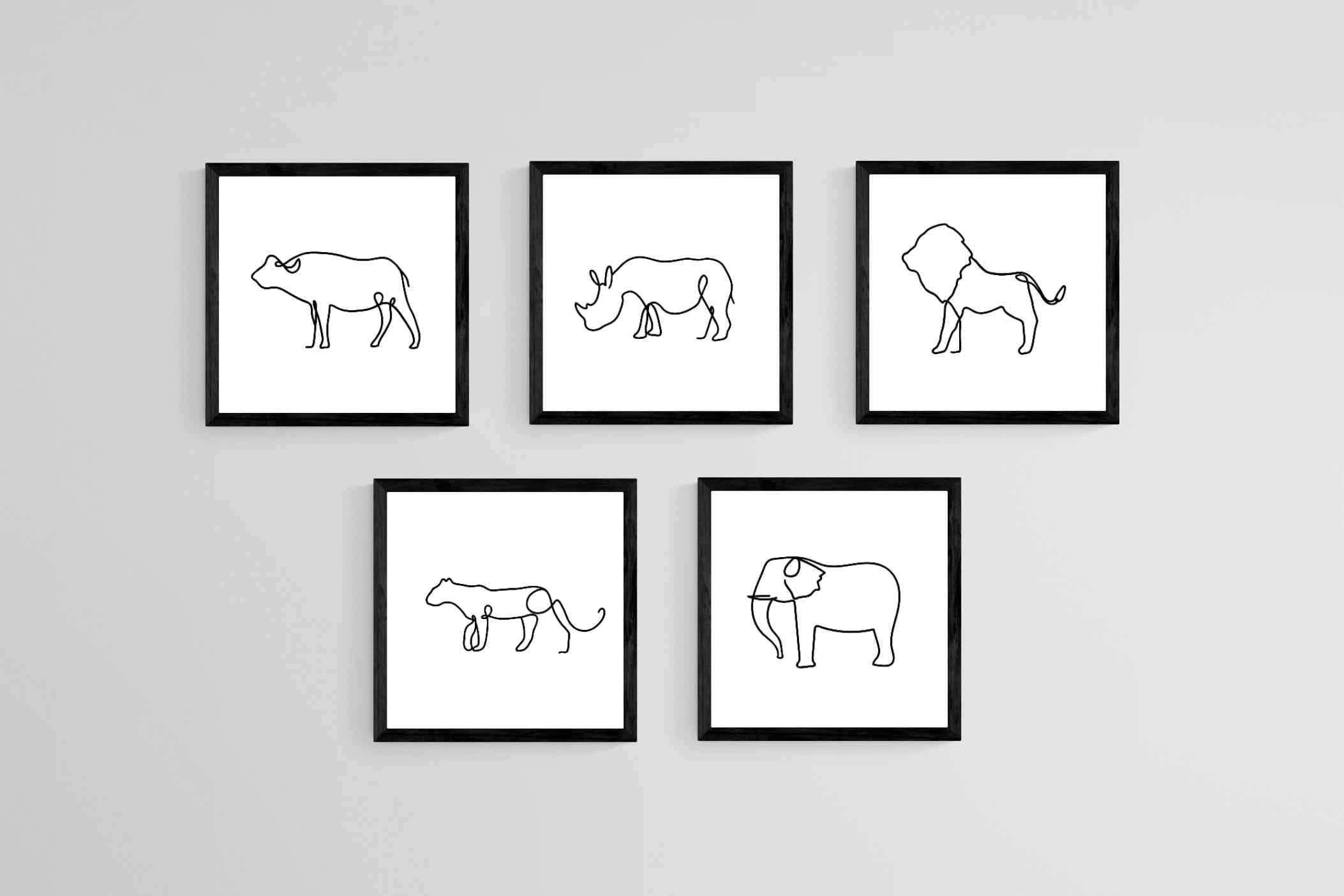Picasso's Big Five-Wall_Art-30 x 30cm (x5)-Mounted Canvas-Black-Pixalot