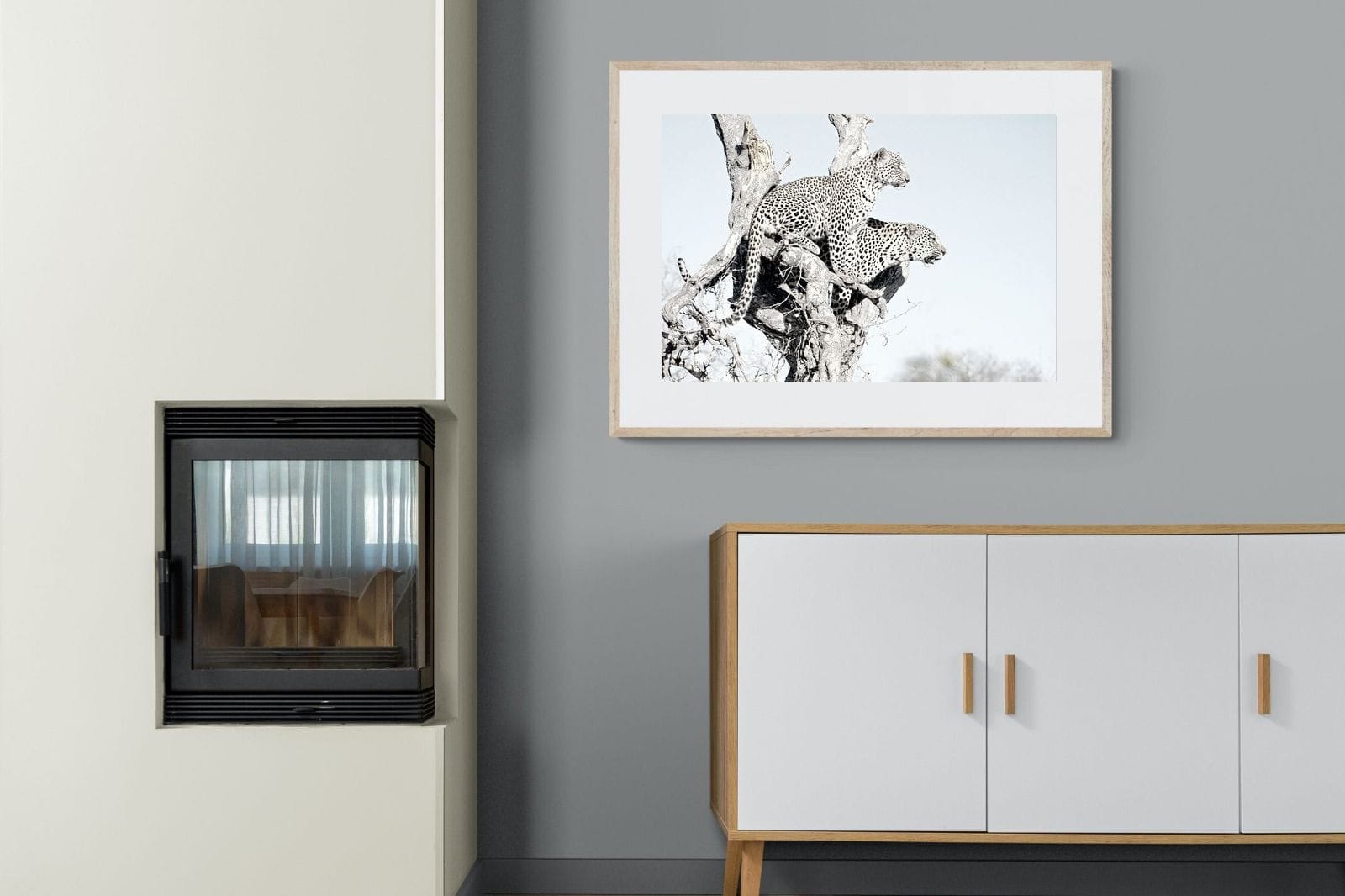 Poised Leopards-Wall_Art-100 x 75cm-Framed Print-Wood-Pixalot