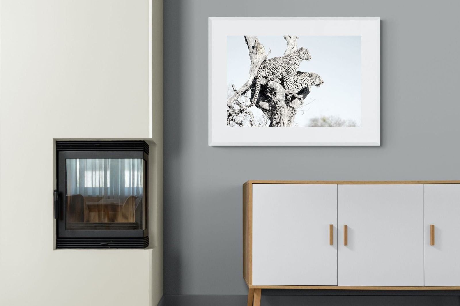 Poised Leopards-Wall_Art-100 x 75cm-Framed Print-White-Pixalot