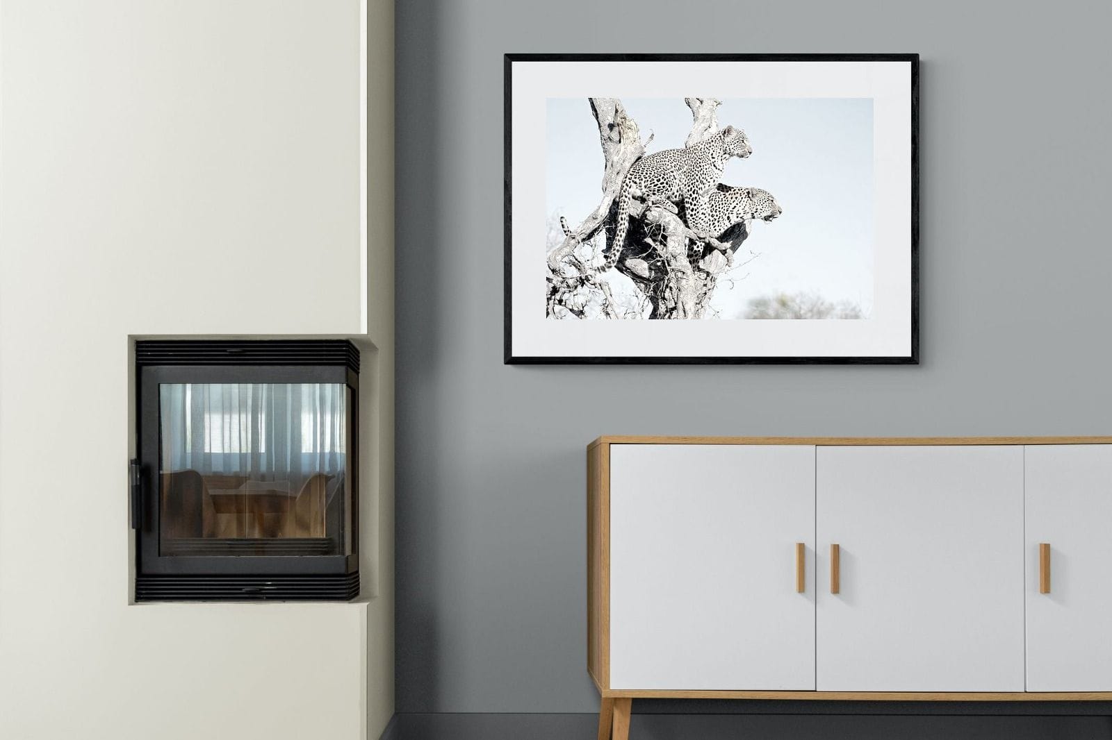 Poised Leopards-Wall_Art-100 x 75cm-Framed Print-Black-Pixalot
