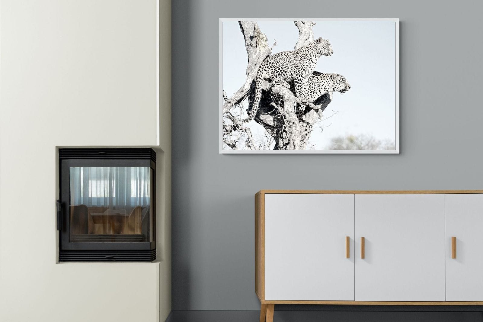 Poised Leopards-Wall_Art-100 x 75cm-Mounted Canvas-White-Pixalot