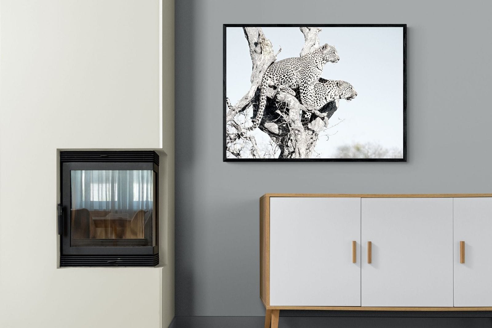 Poised Leopards-Wall_Art-100 x 75cm-Mounted Canvas-Black-Pixalot
