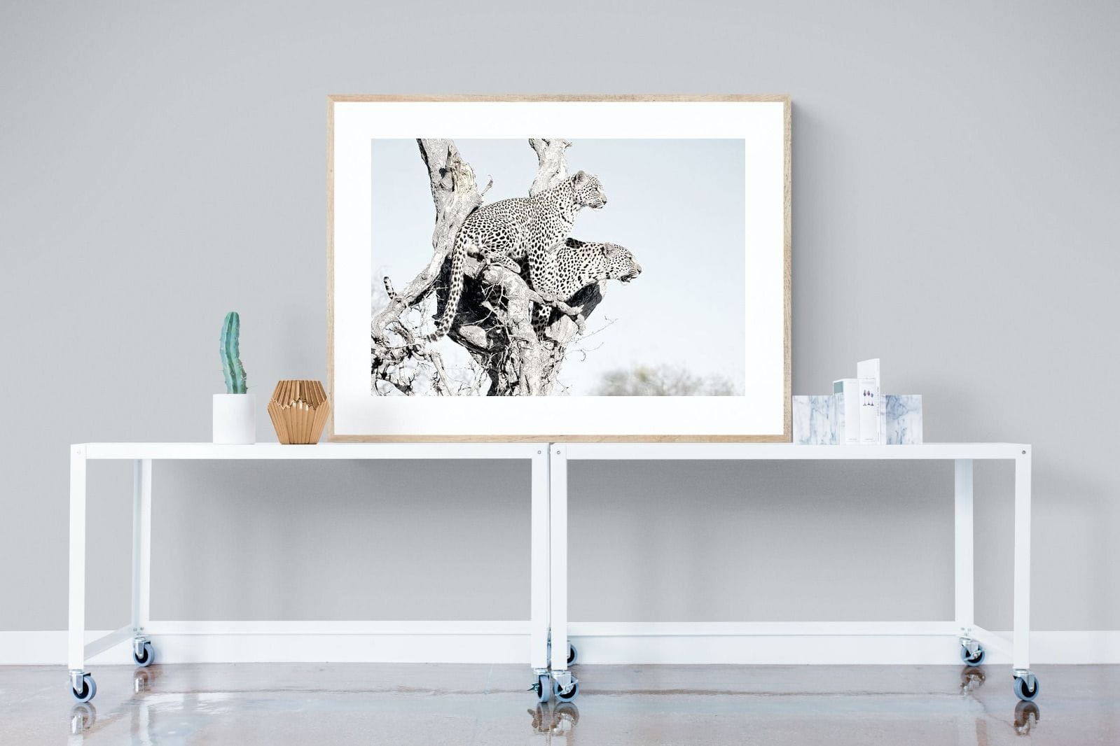 Poised Leopards-Wall_Art-120 x 90cm-Framed Print-Wood-Pixalot