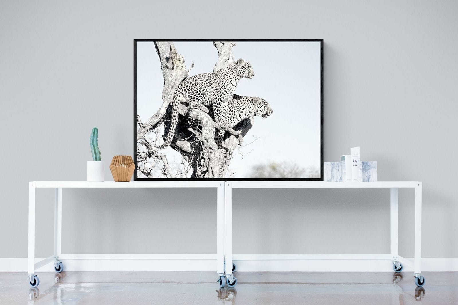 Poised Leopards-Wall_Art-120 x 90cm-Mounted Canvas-Black-Pixalot