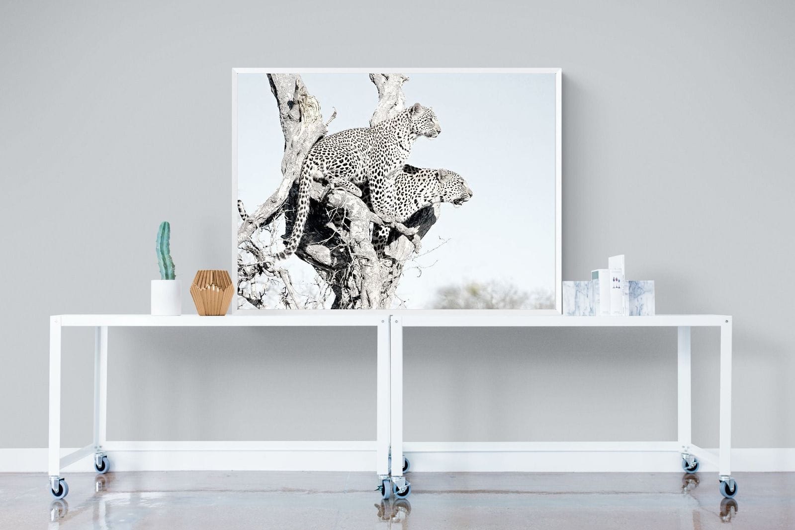 Poised Leopards-Wall_Art-120 x 90cm-Mounted Canvas-White-Pixalot