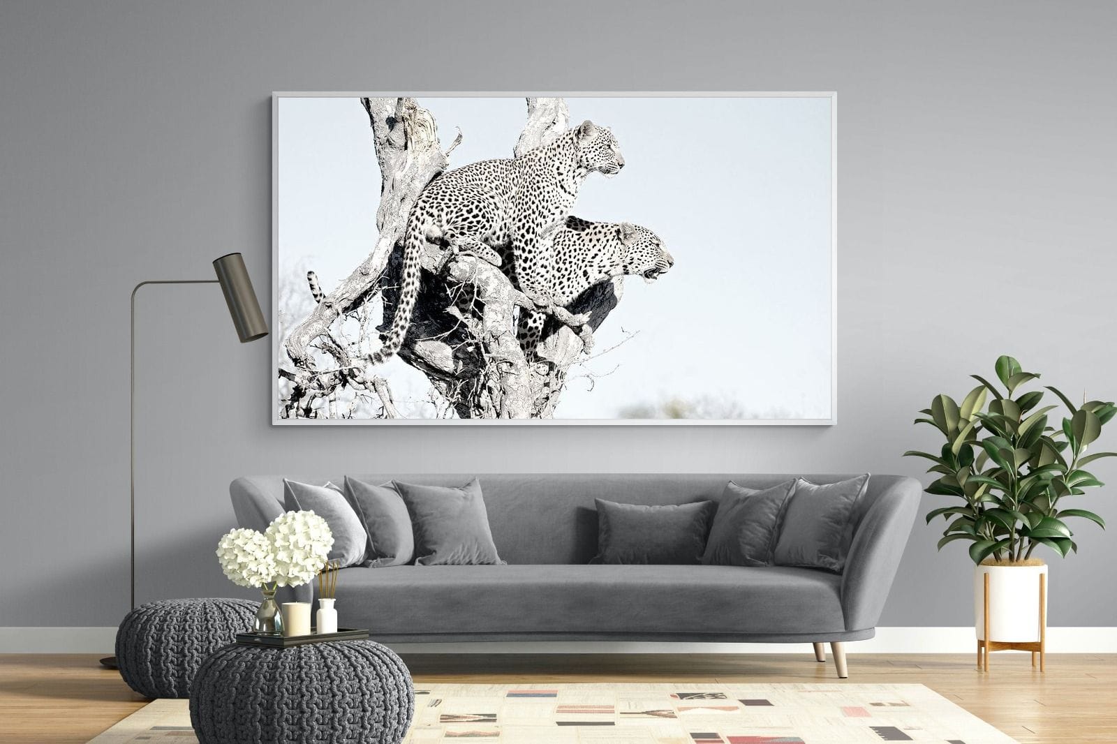 Poised Leopards-Wall_Art-220 x 130cm-Mounted Canvas-White-Pixalot