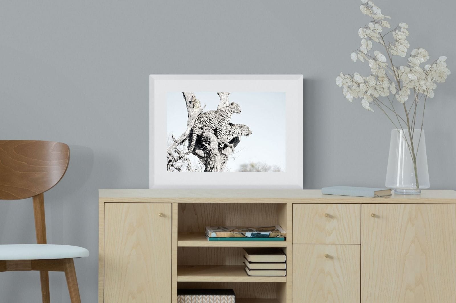 Poised Leopards-Wall_Art-60 x 45cm-Framed Print-White-Pixalot
