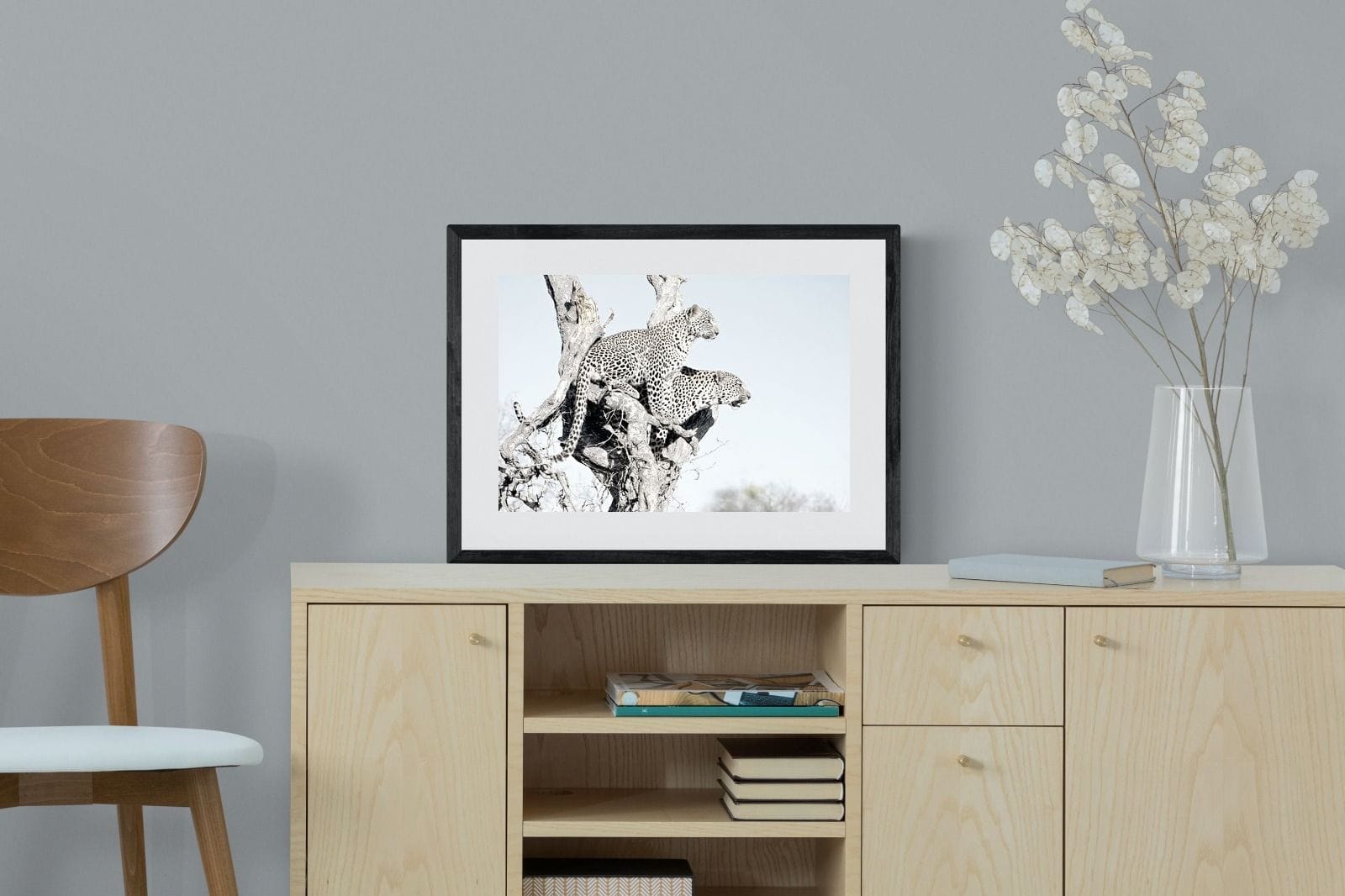 Poised Leopards-Wall_Art-60 x 45cm-Framed Print-Black-Pixalot
