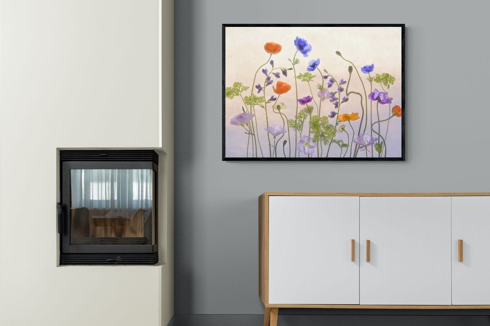 Poppy Anemone-Wall_Art-100 x 75cm-Mounted Canvas-Black-Pixalot