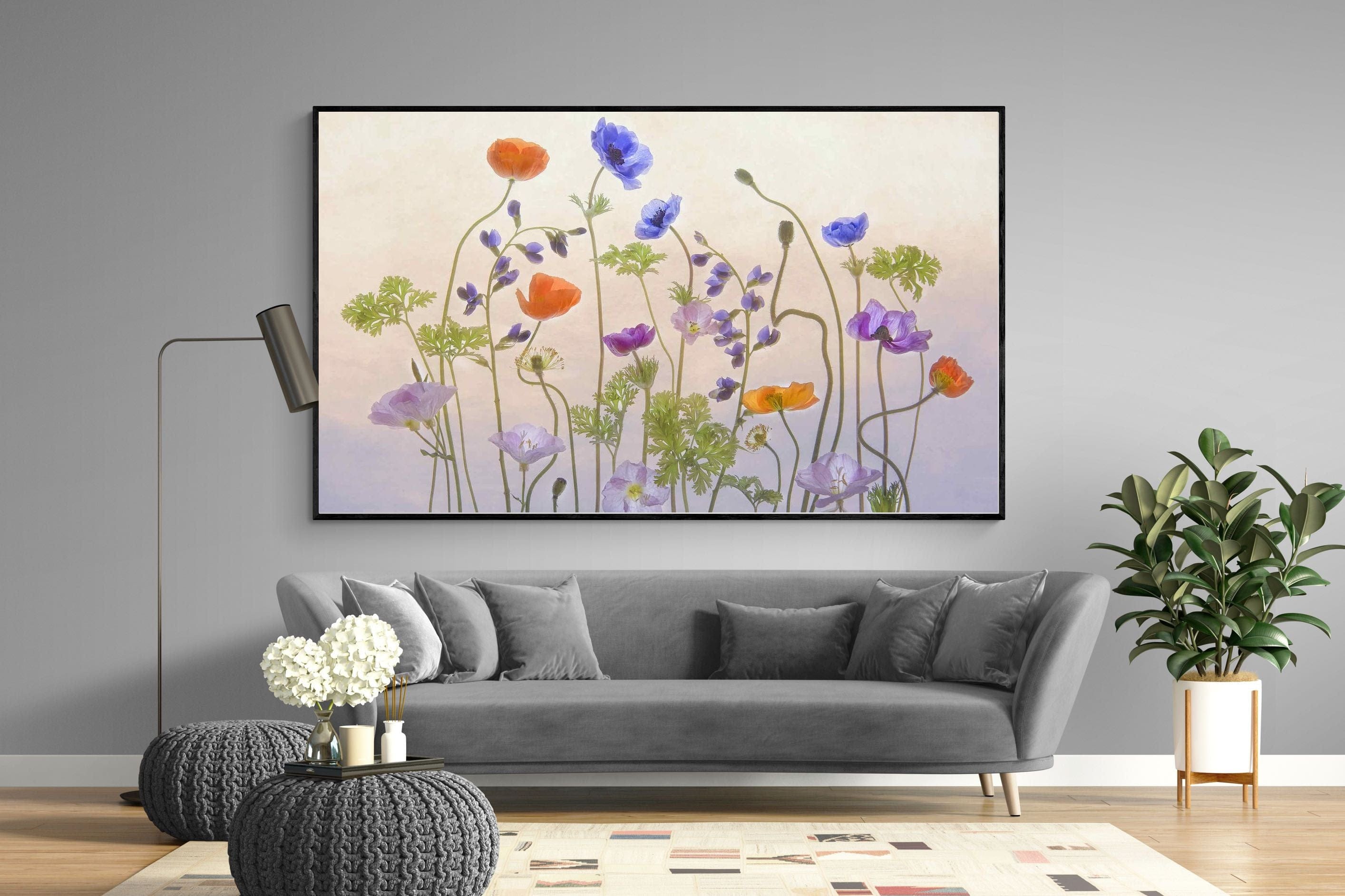 Poppy Anemone-Wall_Art-220 x 130cm-Mounted Canvas-Black-Pixalot
