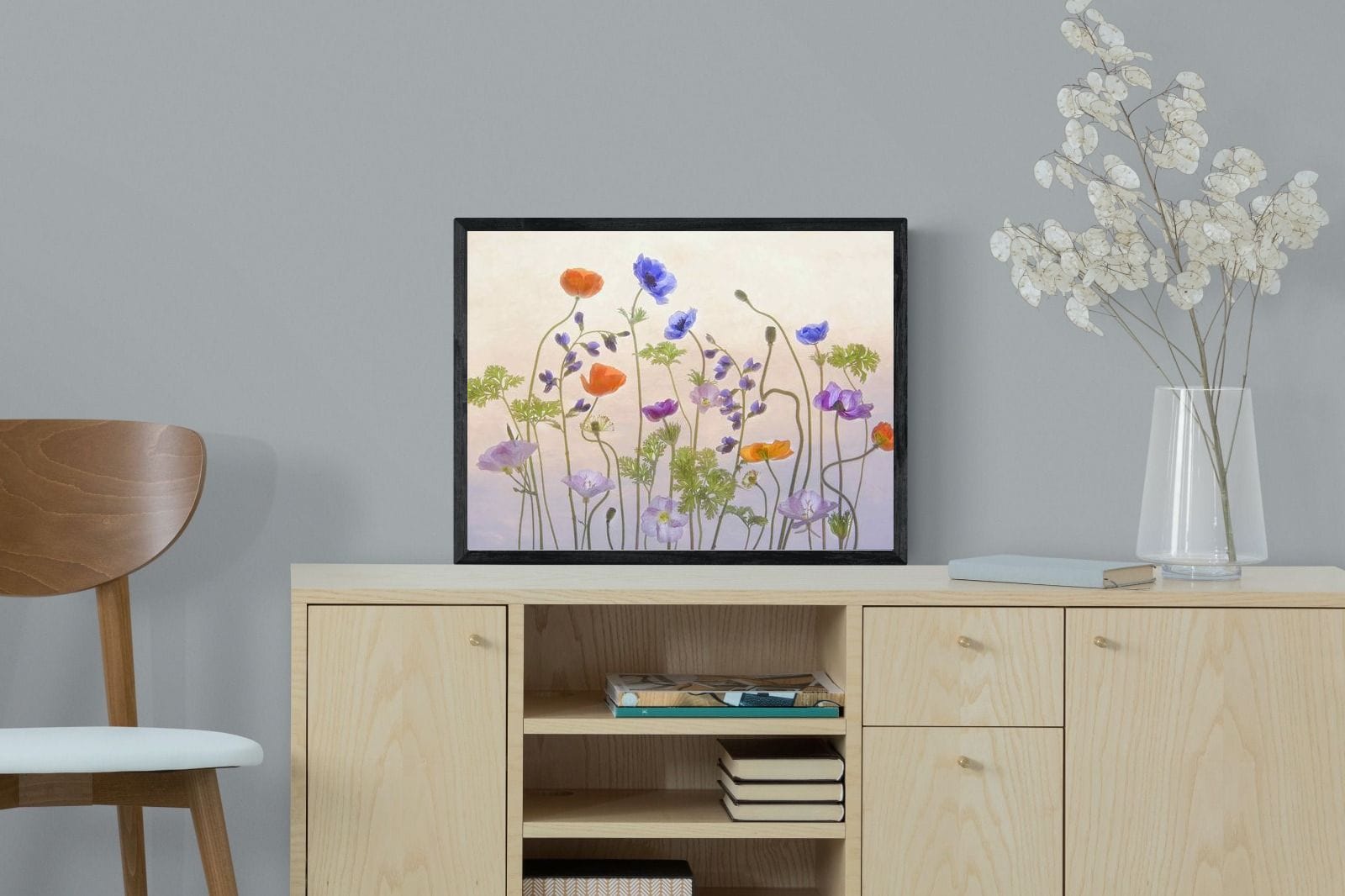 Poppy Anemone-Wall_Art-60 x 45cm-Mounted Canvas-Black-Pixalot
