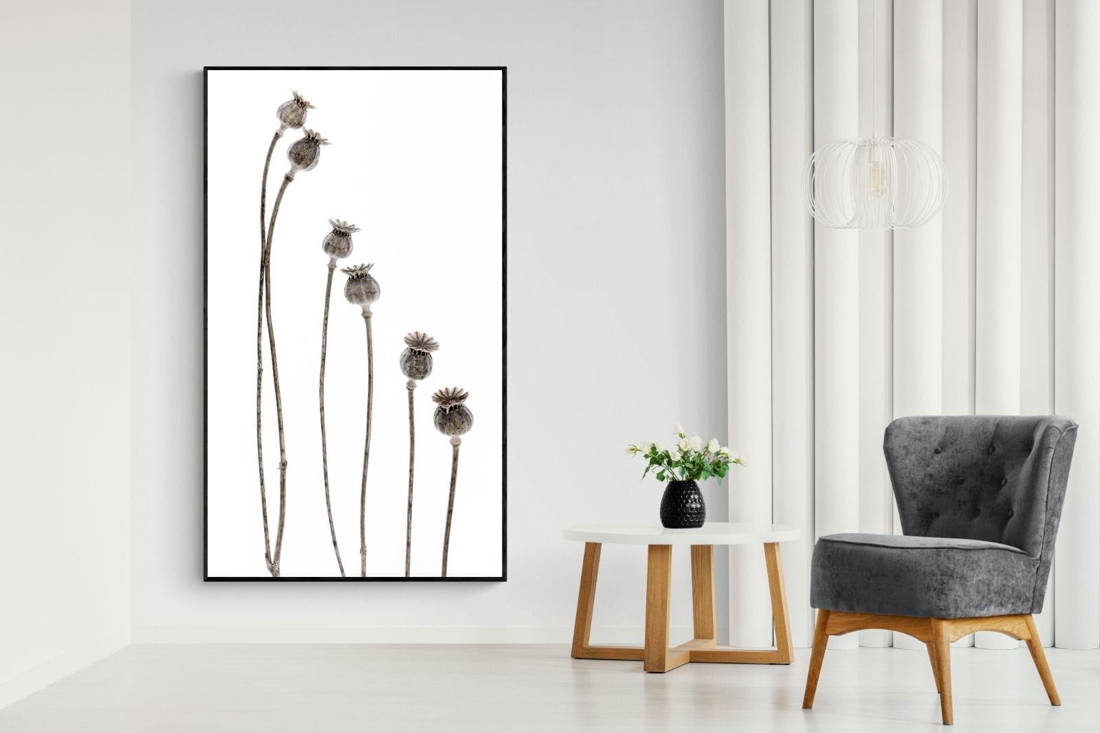Poppy Pods-Wall_Art-130 x 220cm-Mounted Canvas-Black-Pixalot