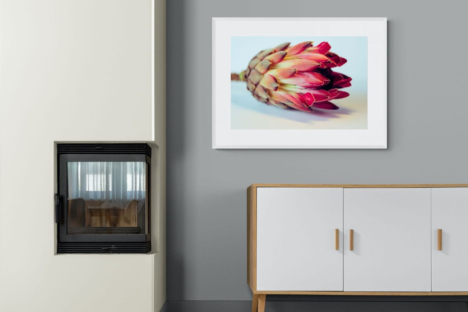 Protea Still Life-Wall_Art-100 x 75cm-Framed Print-White-Pixalot
