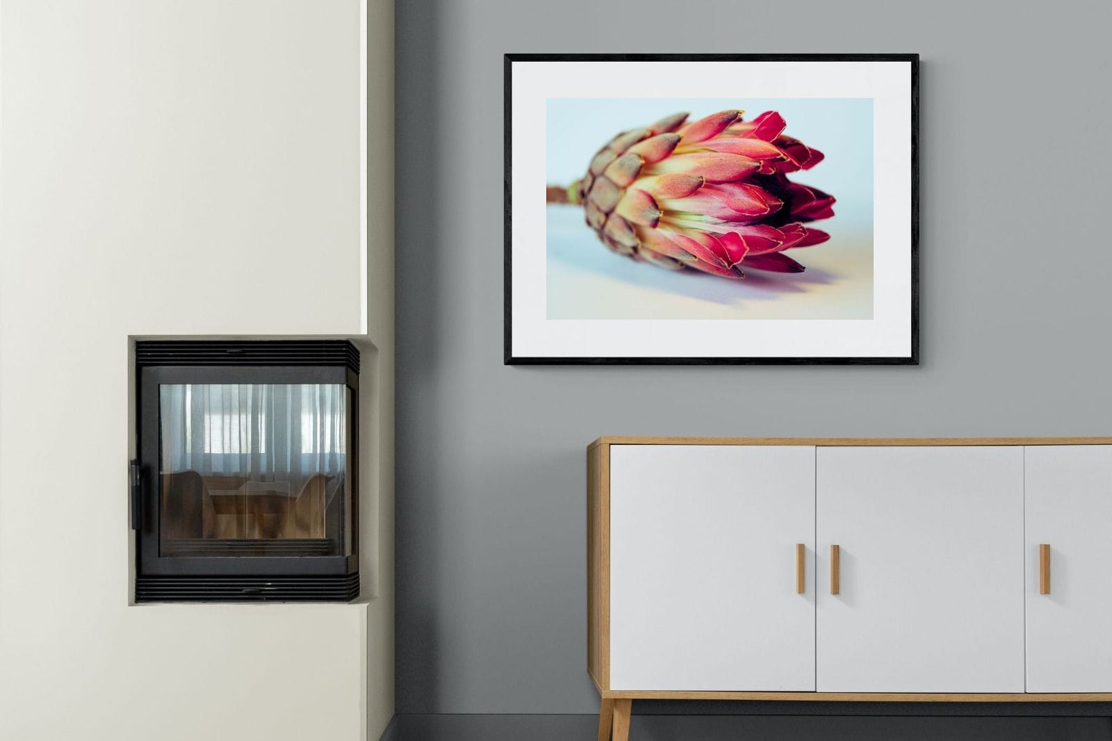 Protea Still Life-Wall_Art-100 x 75cm-Framed Print-Black-Pixalot