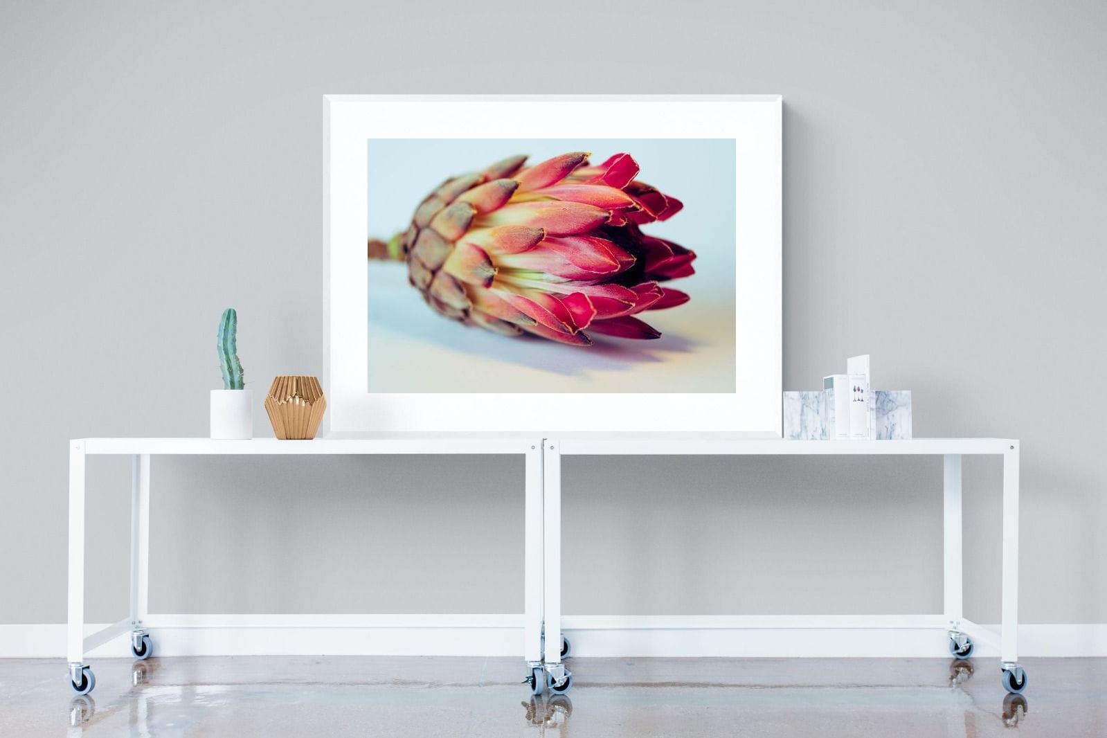 Protea Still Life-Wall_Art-120 x 90cm-Framed Print-White-Pixalot