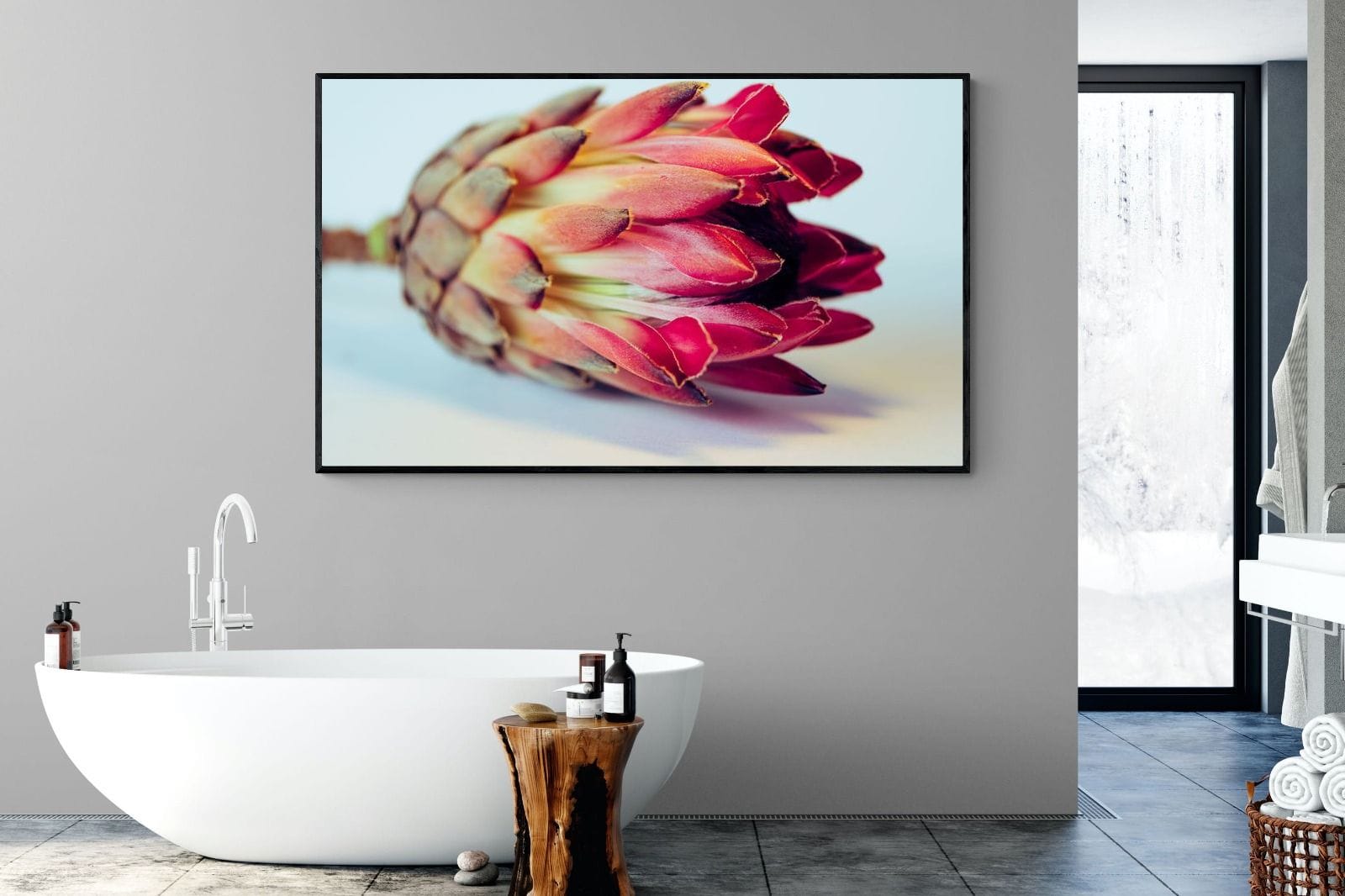 Protea Still Life-Wall_Art-180 x 110cm-Mounted Canvas-Black-Pixalot