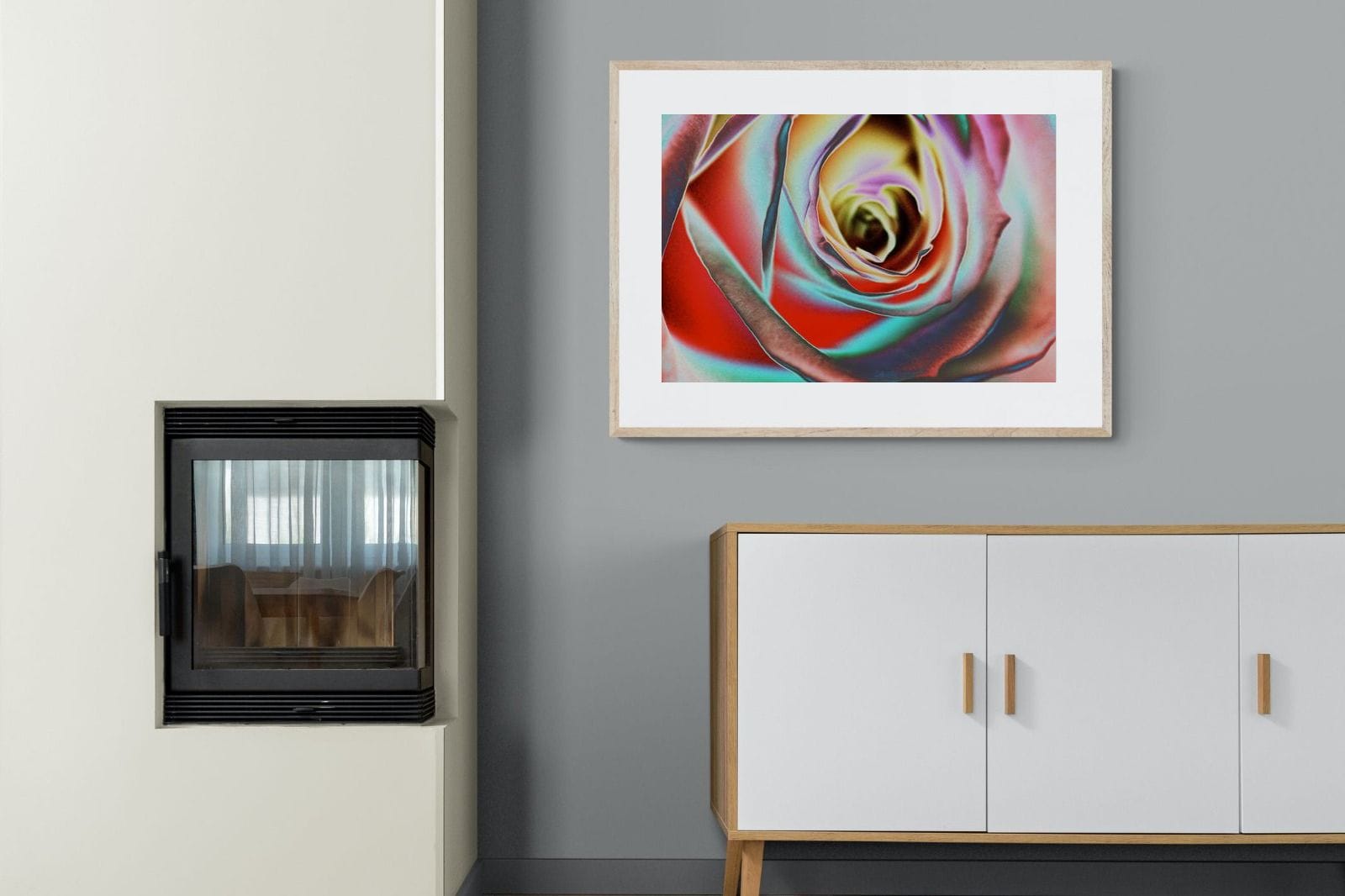 Psychedelic Rose-Wall_Art-100 x 75cm-Framed Print-Wood-Pixalot