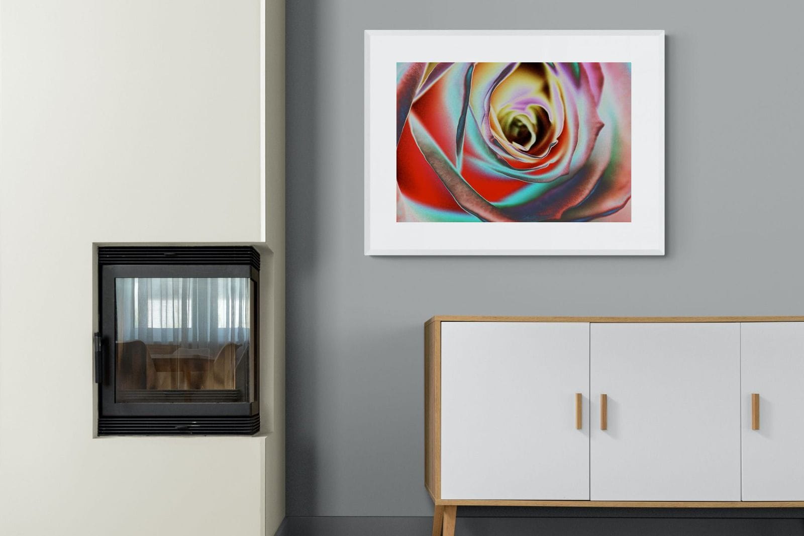 Psychedelic Rose-Wall_Art-100 x 75cm-Framed Print-White-Pixalot