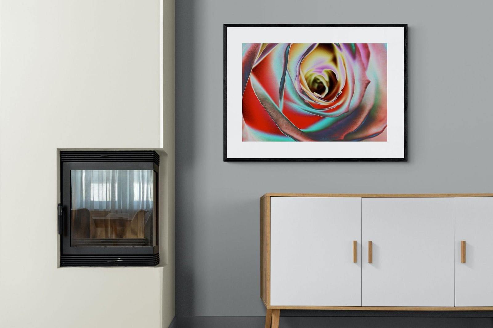 Psychedelic Rose-Wall_Art-100 x 75cm-Framed Print-Black-Pixalot