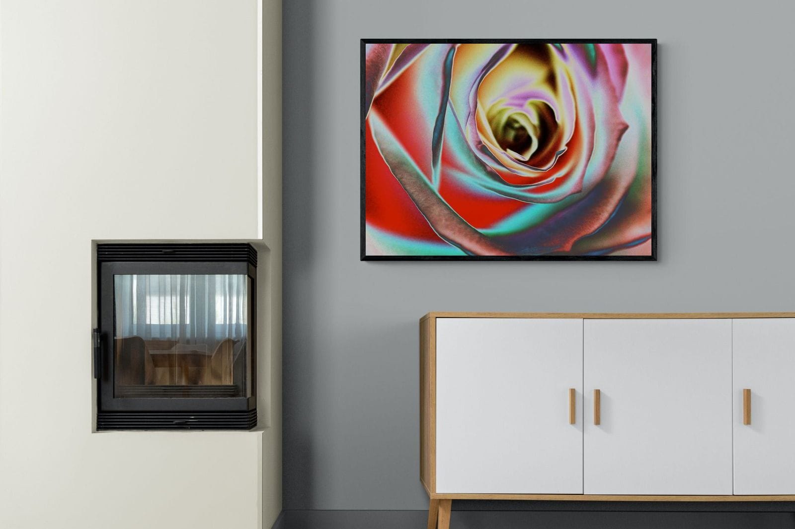 Psychedelic Rose-Wall_Art-100 x 75cm-Mounted Canvas-Black-Pixalot