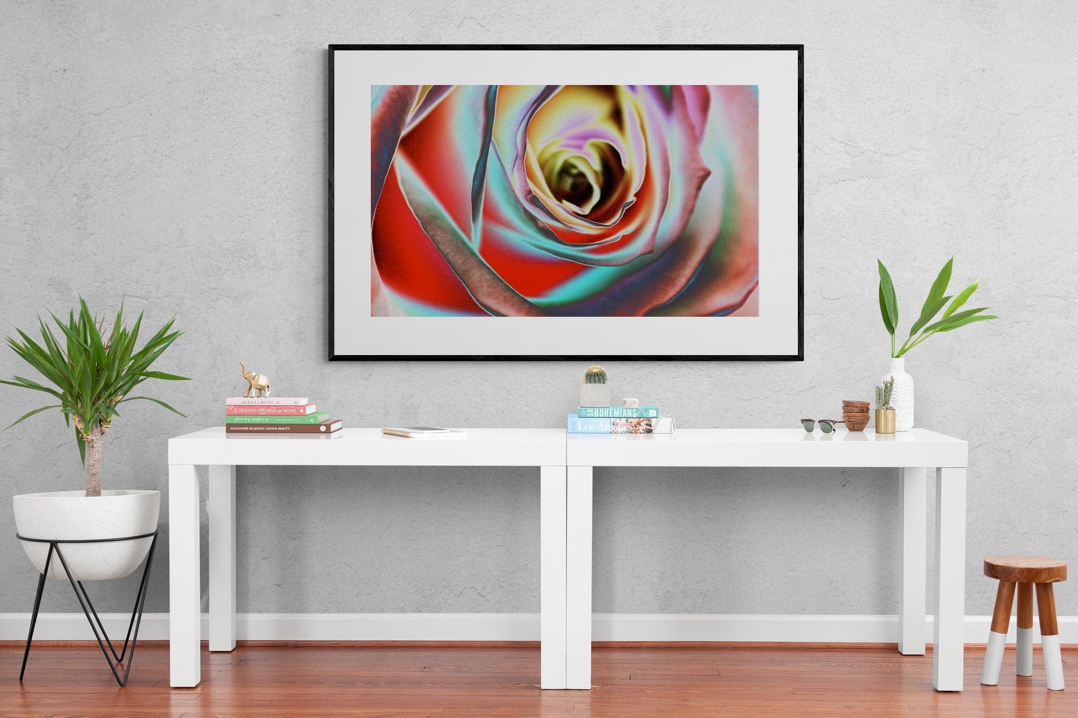 Psychedelic Rose-Wall_Art-150 x 100cm-Framed Print-Black-Pixalot