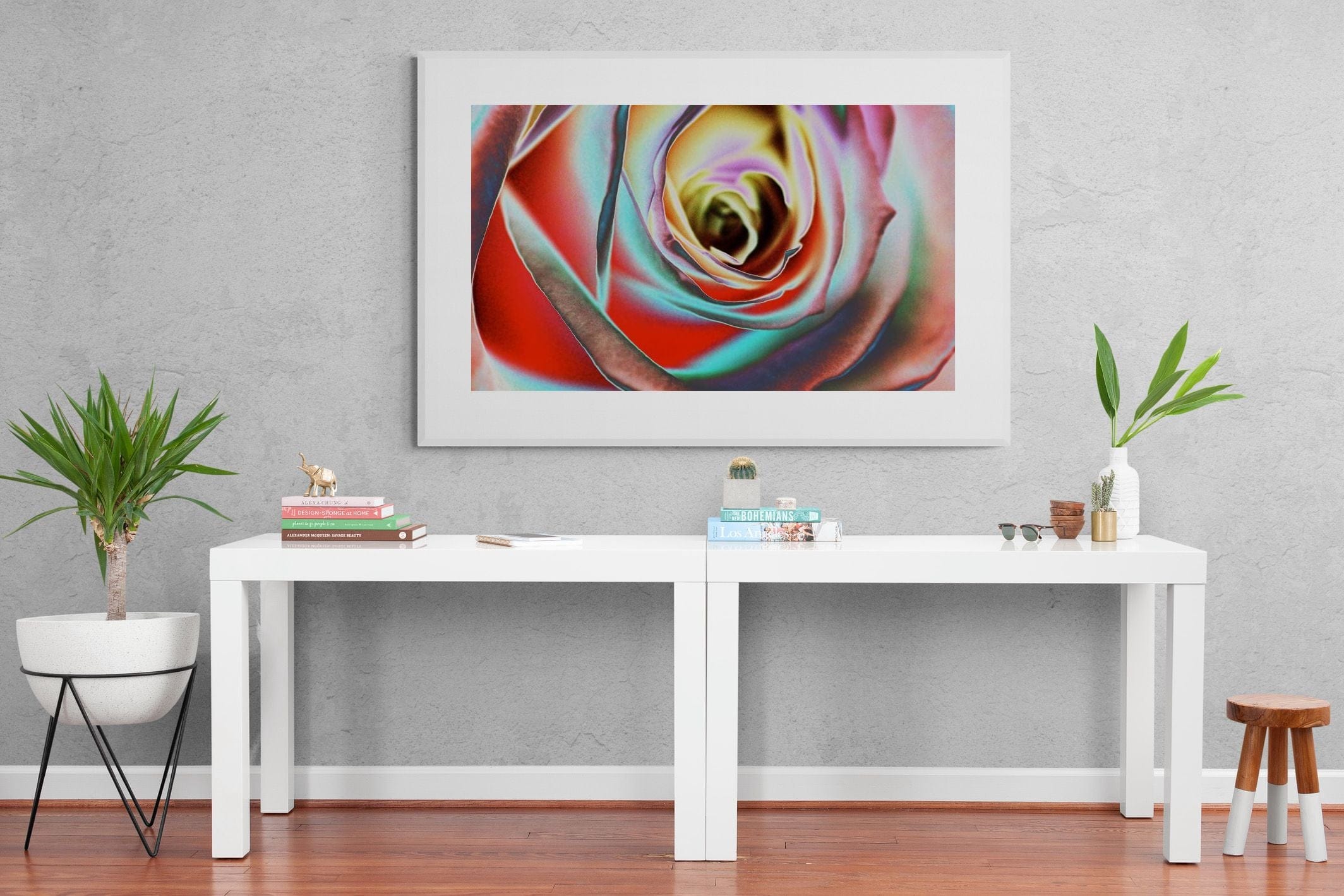 Psychedelic Rose-Wall_Art-150 x 100cm-Framed Print-White-Pixalot