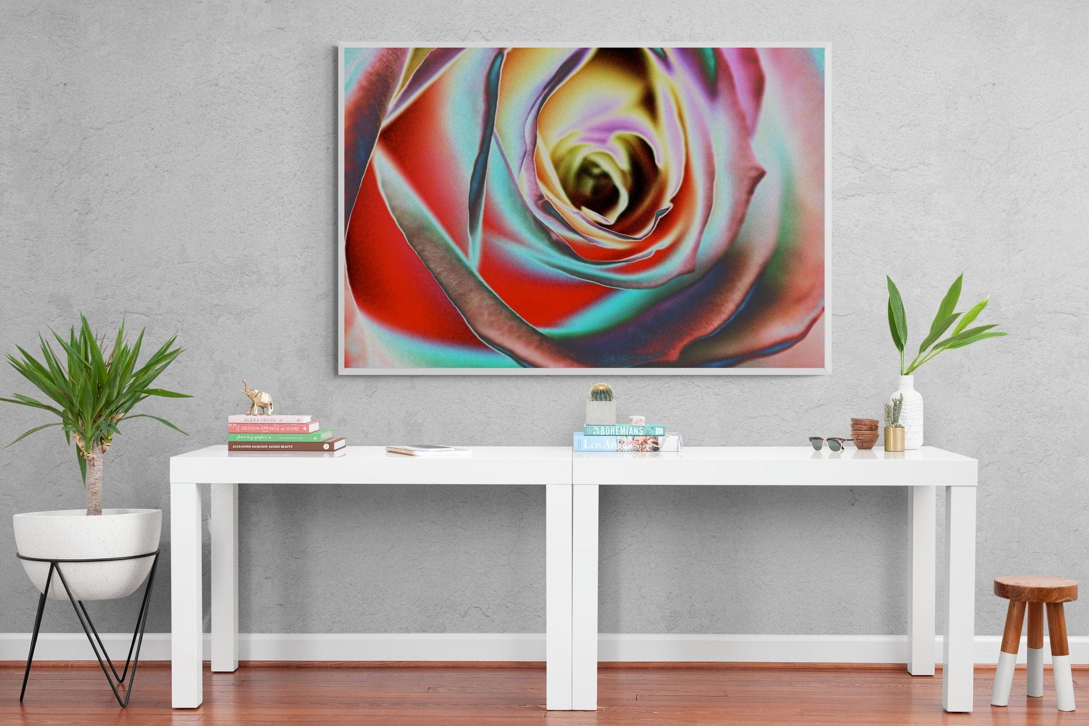 Psychedelic Rose-Wall_Art-150 x 100cm-Mounted Canvas-White-Pixalot