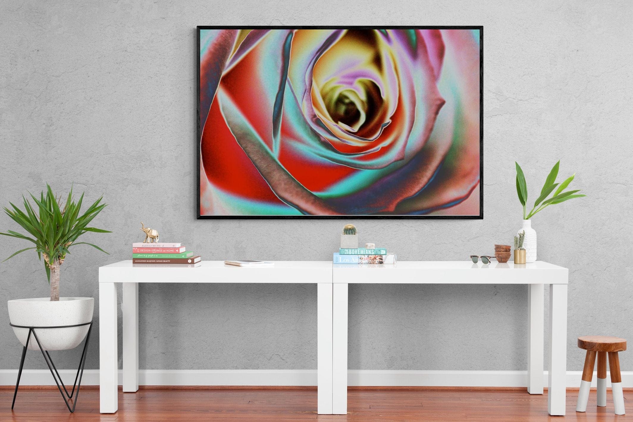 Psychedelic Rose-Wall_Art-150 x 100cm-Mounted Canvas-Black-Pixalot