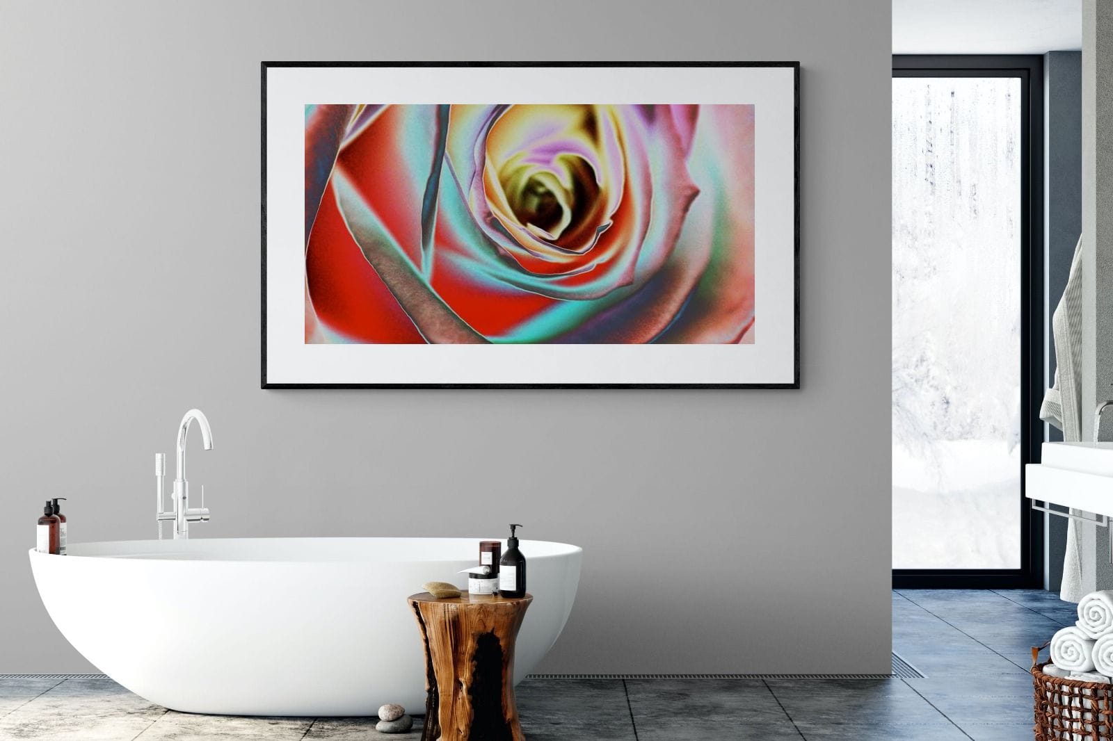 Psychedelic Rose-Wall_Art-180 x 110cm-Framed Print-Black-Pixalot