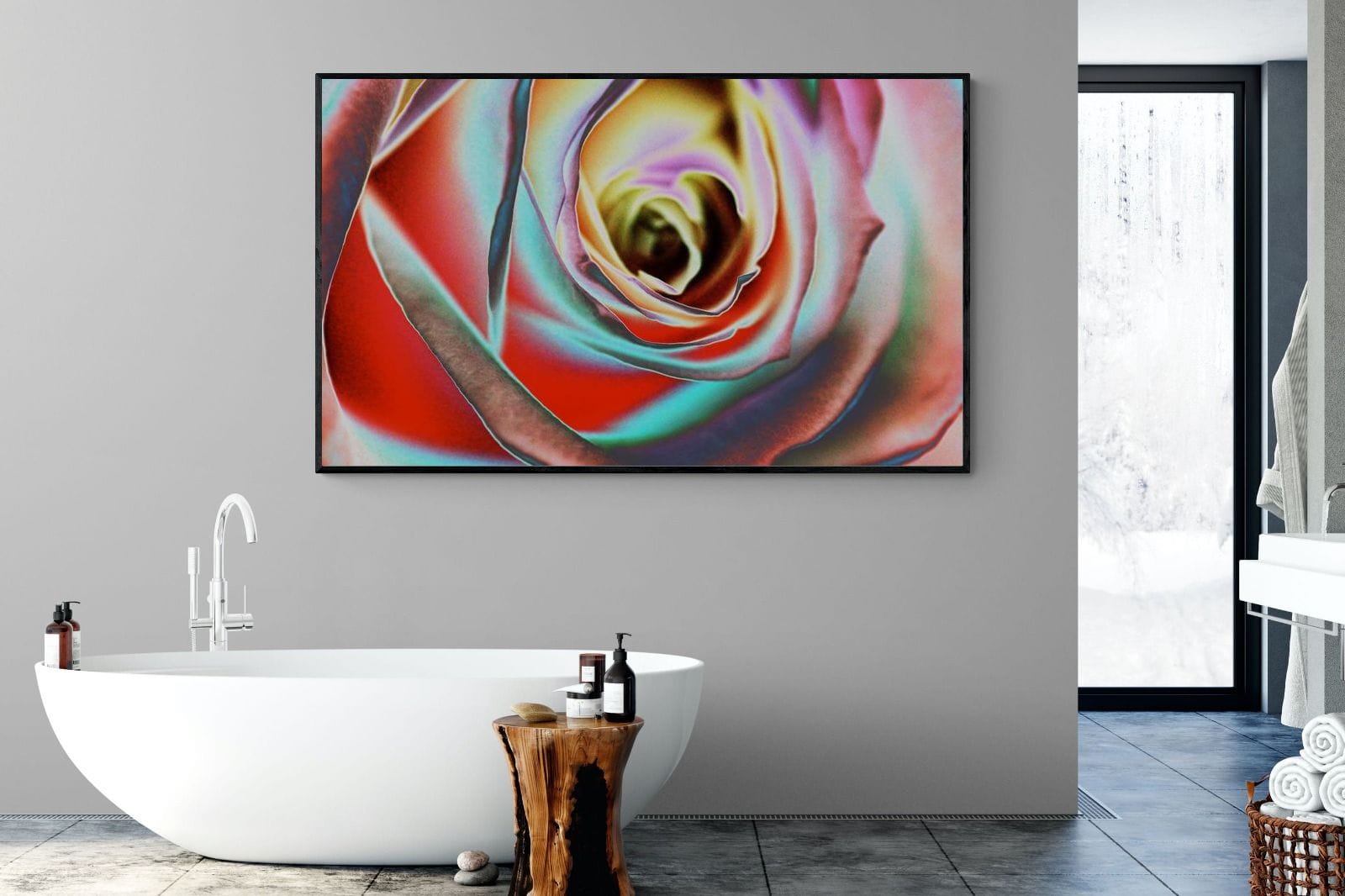 Psychedelic Rose-Wall_Art-180 x 110cm-Mounted Canvas-Black-Pixalot