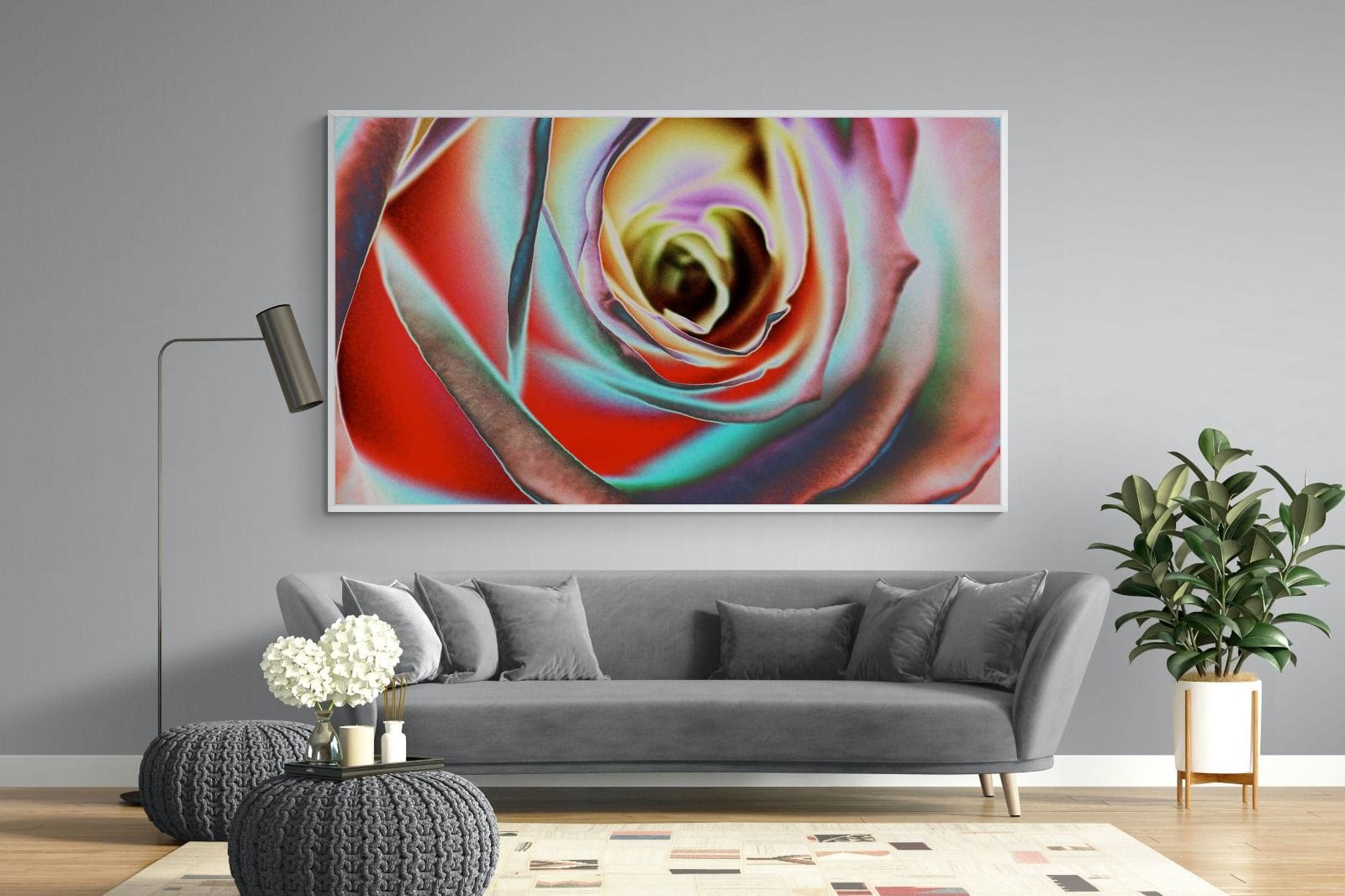 Psychedelic Rose-Wall_Art-220 x 130cm-Mounted Canvas-White-Pixalot