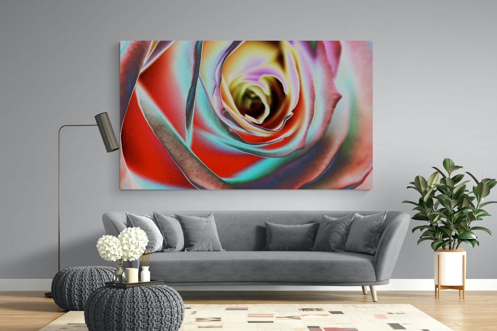 Psychedelic Rose-Wall_Art-220 x 130cm-Mounted Canvas-No Frame-Pixalot