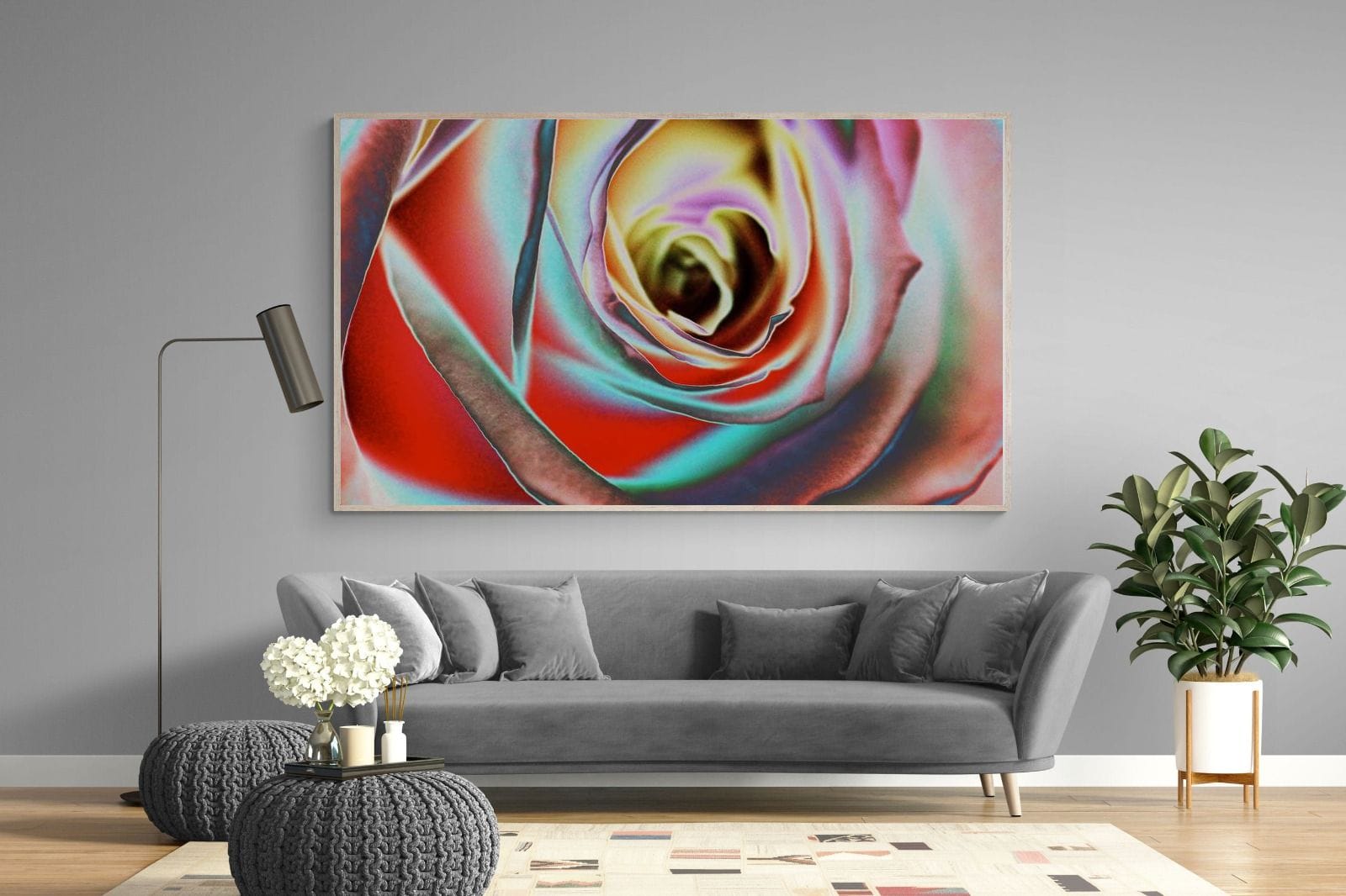 Psychedelic Rose-Wall_Art-220 x 130cm-Mounted Canvas-Wood-Pixalot