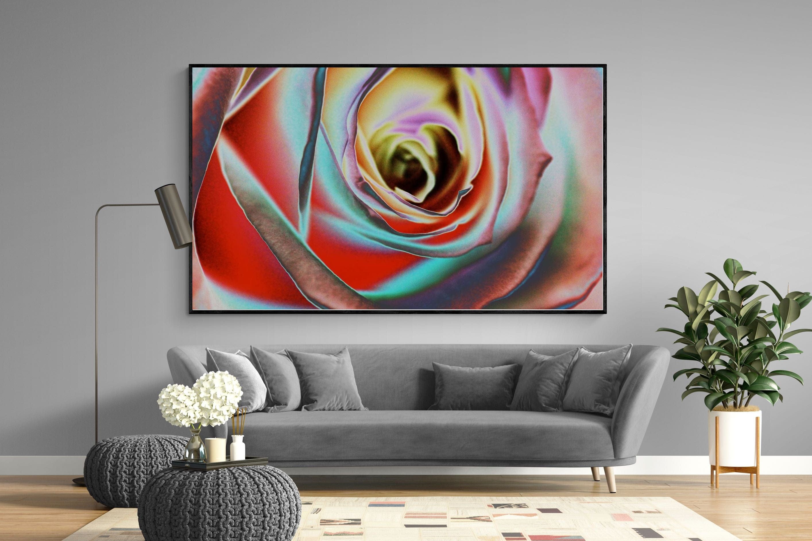 Psychedelic Rose-Wall_Art-220 x 130cm-Mounted Canvas-Black-Pixalot