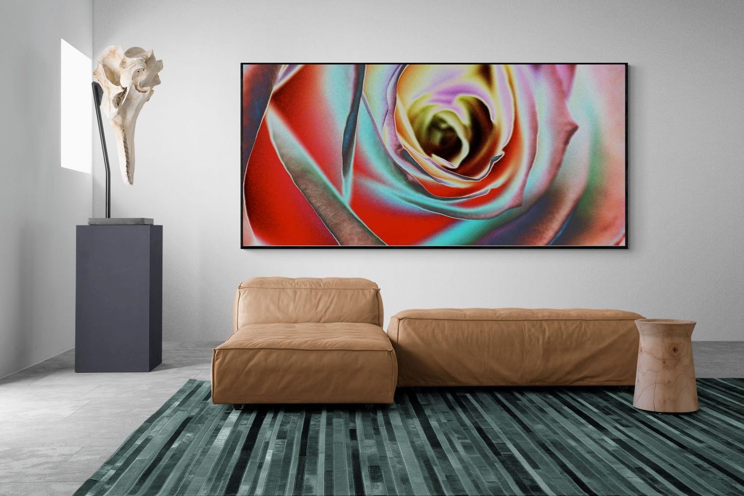 Psychedelic Rose-Wall_Art-275 x 130cm-Mounted Canvas-Black-Pixalot