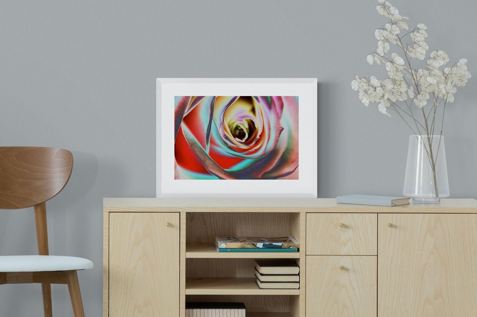 Psychedelic Rose-Wall_Art-60 x 45cm-Framed Print-White-Pixalot