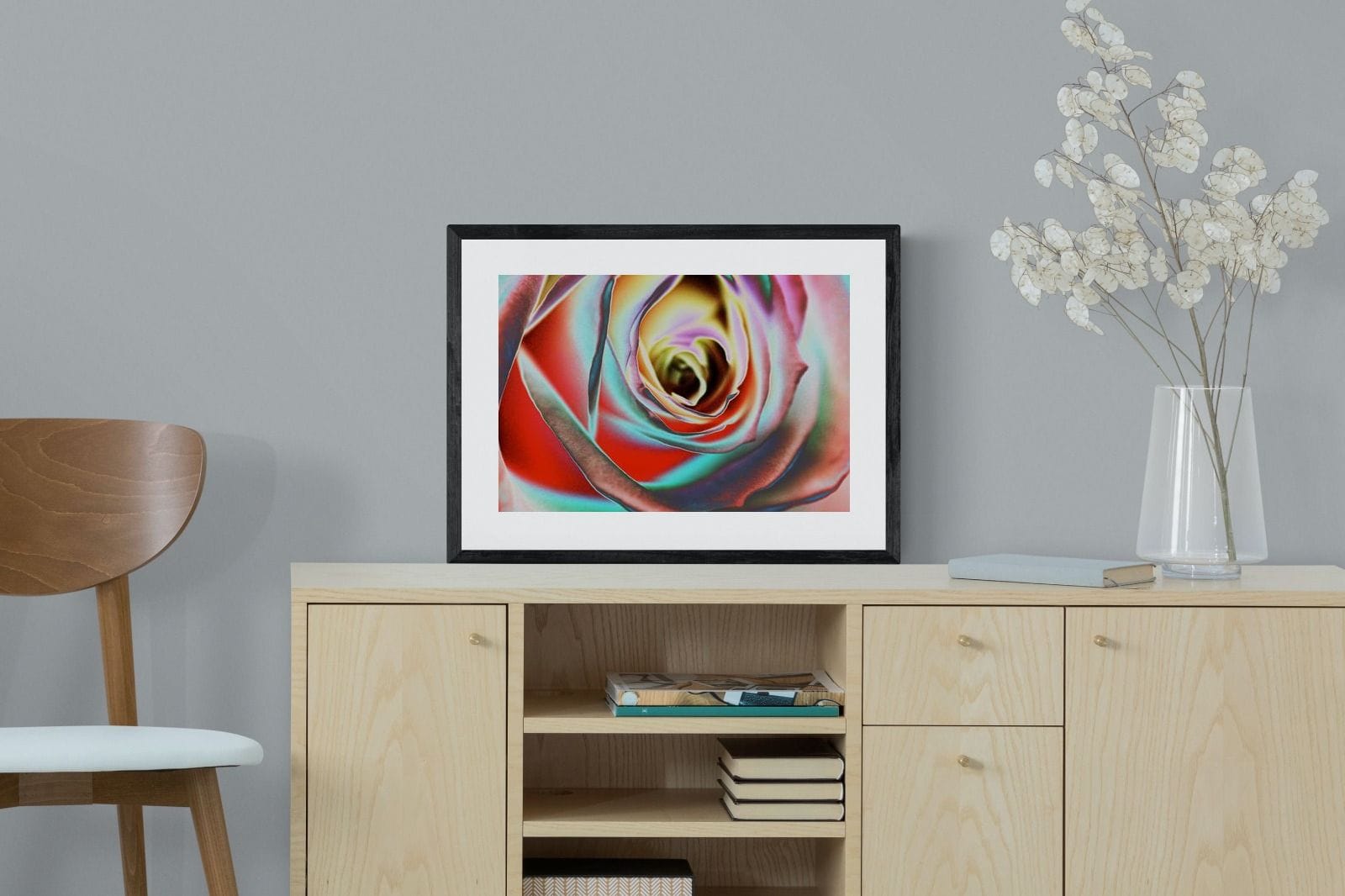 Psychedelic Rose-Wall_Art-60 x 45cm-Framed Print-Black-Pixalot