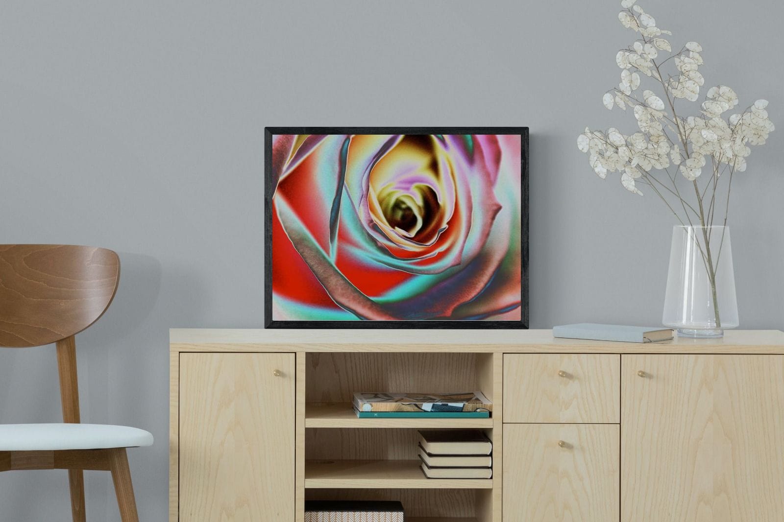 Psychedelic Rose-Wall_Art-60 x 45cm-Mounted Canvas-Black-Pixalot