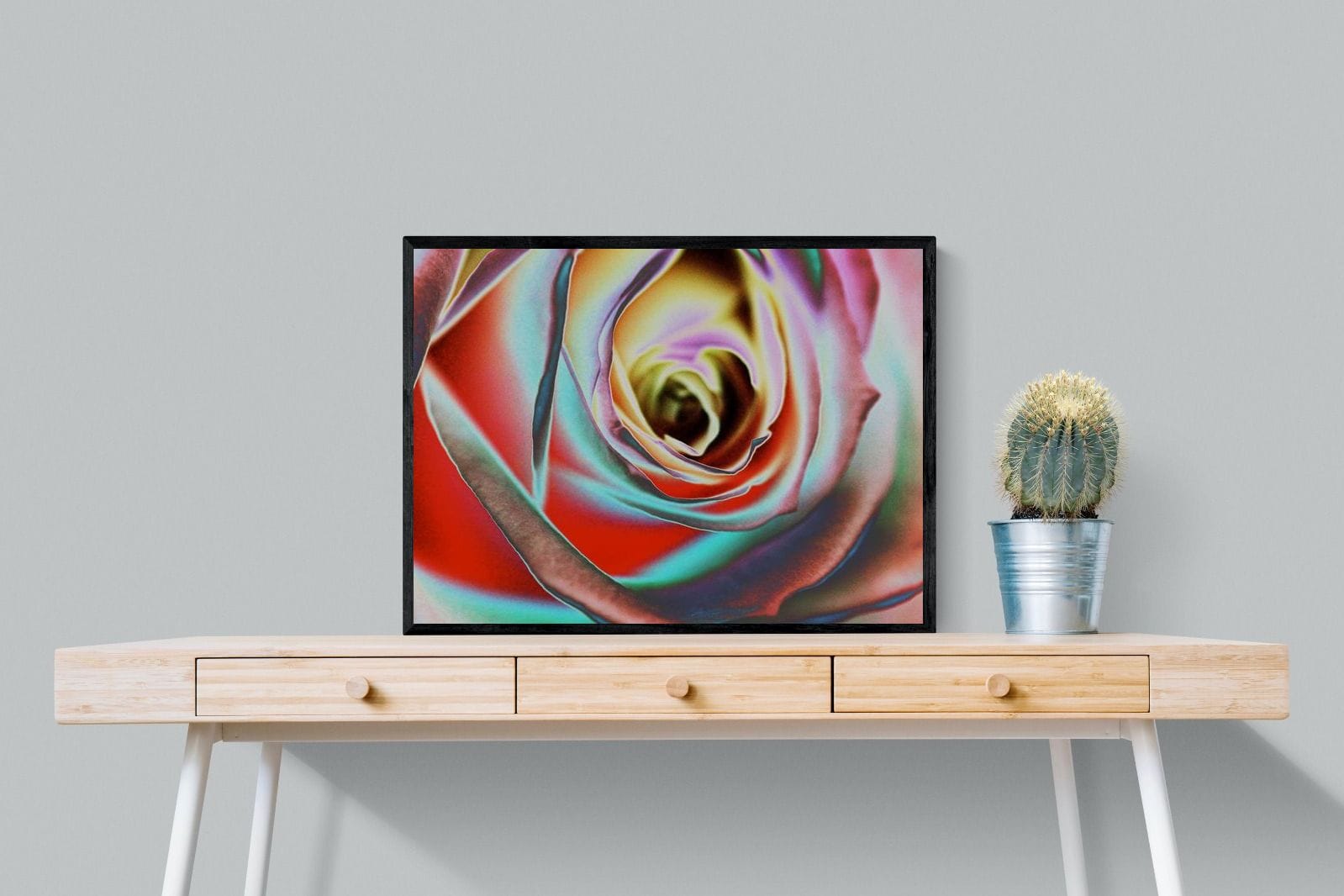 Psychedelic Rose-Wall_Art-80 x 60cm-Mounted Canvas-Black-Pixalot