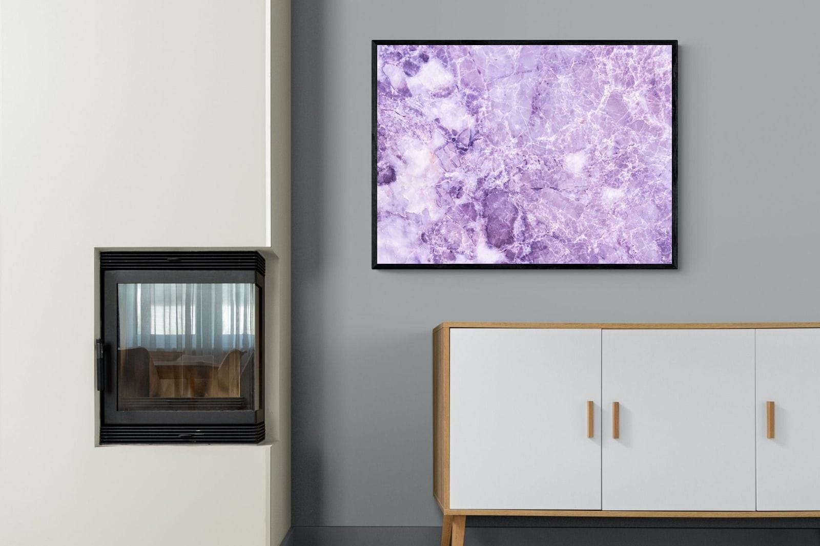 Purple Marble-Wall_Art-100 x 75cm-Mounted Canvas-Black-Pixalot