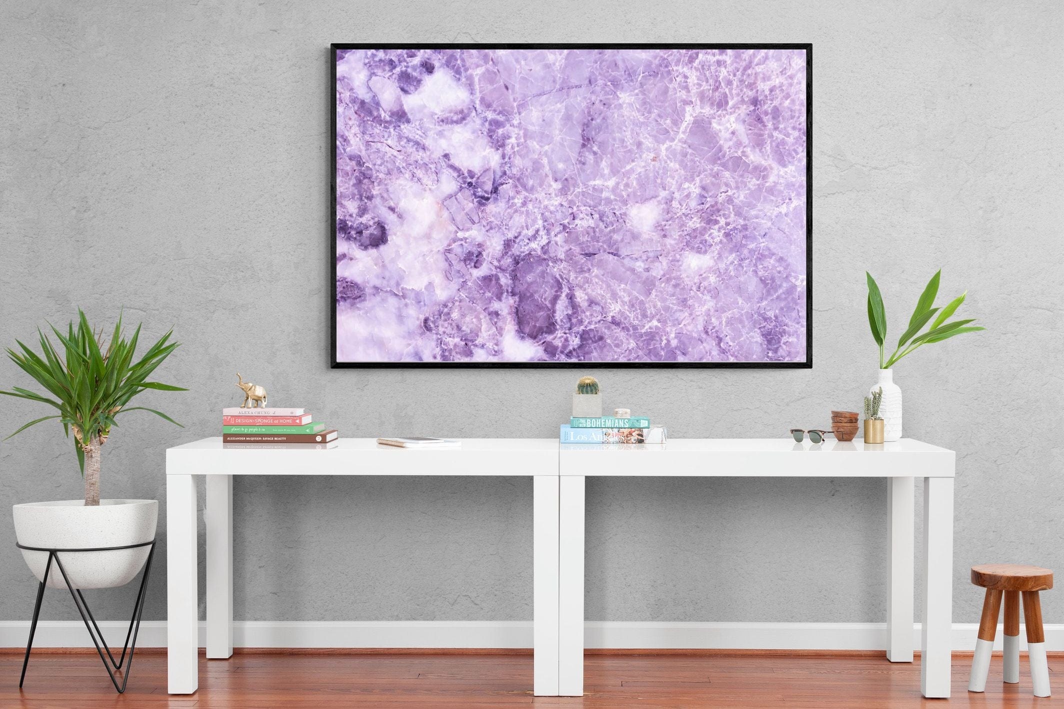 Purple Marble-Wall_Art-150 x 100cm-Mounted Canvas-Black-Pixalot
