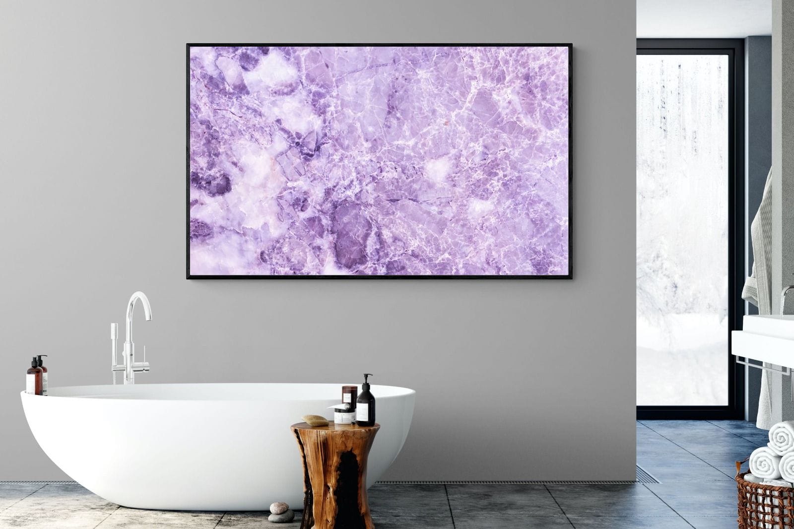 Purple Marble-Wall_Art-180 x 110cm-Mounted Canvas-Black-Pixalot