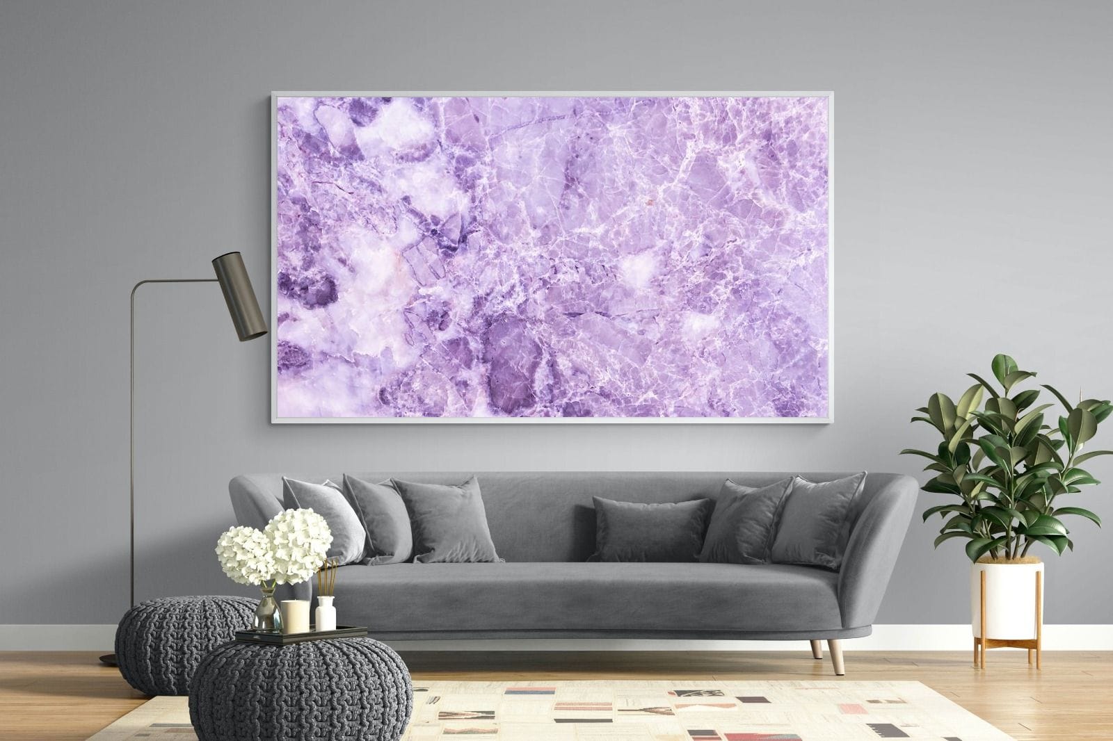Purple Marble-Wall_Art-220 x 130cm-Mounted Canvas-White-Pixalot
