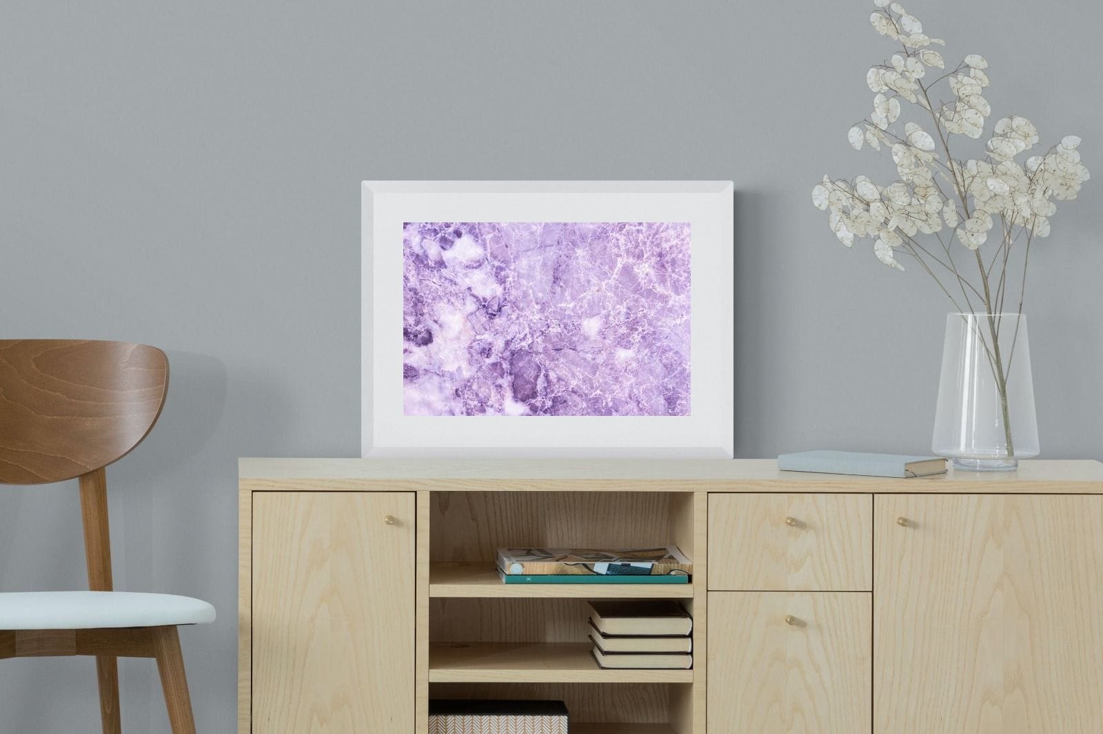 Purple Marble-Wall_Art-60 x 45cm-Framed Print-White-Pixalot